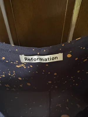 Reformation Mini Dress Navy Gold Splatter Size Large thumbnail 3