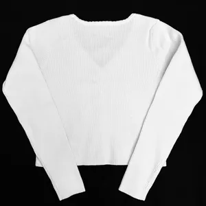 Brandy Melville John Galt White Ribbed V-Neck Button Front Long Sleeve Cardigan One Size thumbnail 6