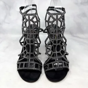 Sergio Rossi Vintage Y2K Studded Spider Web Strappy Sandal Heels Black Widow 36 thumbnail 3