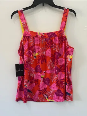 Cuddl Duds Pajama Set Cozy 2pc Tank Top Shorts NEW Pink Orange Bird Paradise L thumbnail 4
