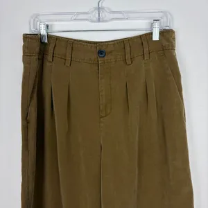 Banana Republic High-Rise Wide-Leg Pleated Ankle Pant Lyocell Olive Brown 12 thumbnail 3