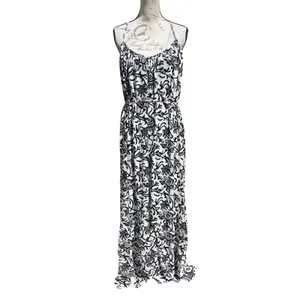 Loft NWT Womens Black White Floral Woodcut Maxi Dress Tie Back 566458 Size Large thumbnail 4