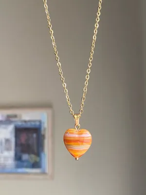 Handmade quality Czech glass chic fairy boho gold chain necklace🧡 thumbnail 2