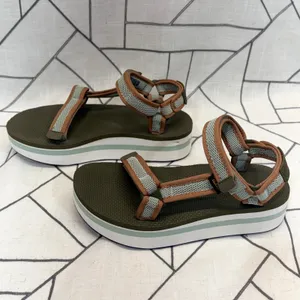 Teva Midform Universal Sandals Size 8 Green Mesh Platform Strappy‎ 1102451 READ thumbnail 3