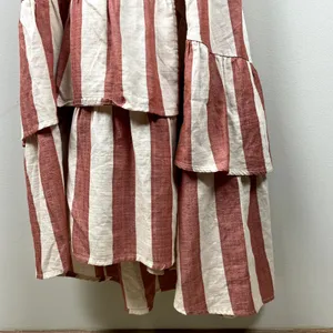 Knox Rose Wrap Dress L Maxi V-Neck Striped Cream‎ Brick Tiered Short Puff Sleeve thumbnail 7