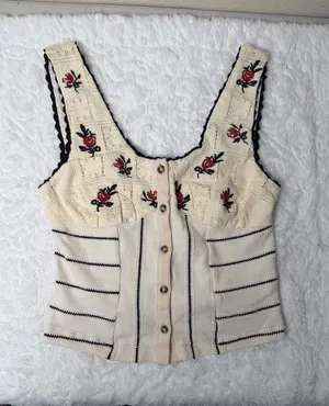 Free People Corset Tank Embroidered Top thumbnail 1