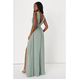 Lulus Heavenly Hues Sage Brush Maxi Dress Wedding Wedding Formal Flowy Medium thumbnail 3