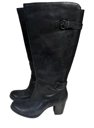 Born Black Tall Leather Riding Boots Size 8.5 Womens Side Zipper thumbnail 1