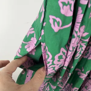 Xirena Aurie Mini Dress Large‎ Green Pink Floral Cotton Puff Sleeve Cottage Boho thumbnail 4
