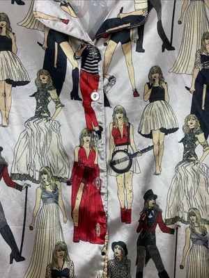 Taylor Swift Cream Button-Down Top with Red & Black Figurine Print Size M thumbnail 4