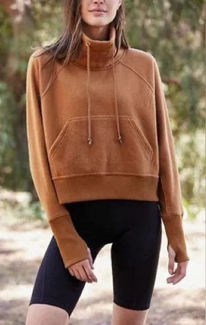 Free People Movement Westlake Funnel Neck Crop Fleece Sweatshirt in copper thumbnail 1