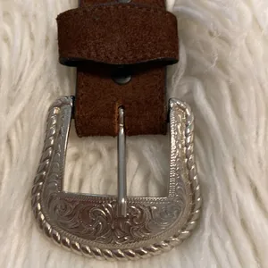 Leather Belt brown color so beautiful with silver buckle excellent condition 45” thumbnail 3