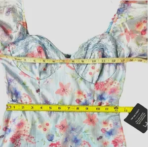 Lulus Valla Light Blue Floral Flutter Sleeve Bustier Midi Dress NWT Size XS thumbnail 5