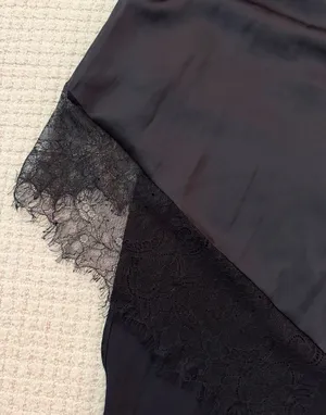 Black Slip Mini Dress with Lace Hem thumbnail 6