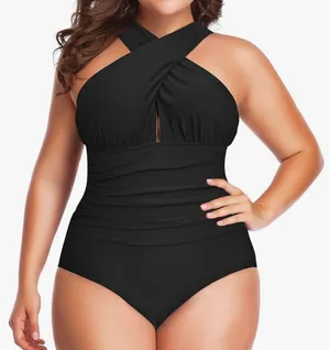 You Di An Women's Swimsuits One Piece Tummy Control Front Cross Backless Swimsuit thumbnail 1