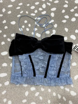 NWT Out From Under Bow Down To Me Velvet Lace Corset crop top coquette strapless thumbnail 2