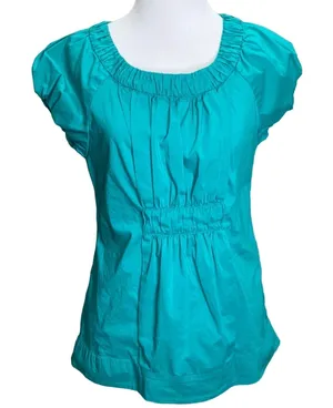 Banana Republic Teal Pleated Blouse Size Small thumbnail 1