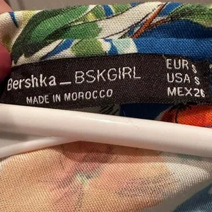 Bershka Blue Colorful Floral Mini Collared Button Down‎ Dress Sz Small thumbnail 3
