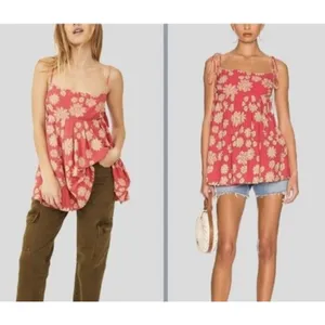 Free People Indigo Molly Floral Pink Printed Sleeveless Tunic Babydoll Top Sz M thumbnail 2