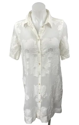 Aritzia Wilfred Hemistiche White Semi Sheer Short Sleeve Mini Shirt Dress Sz XS thumbnail 1