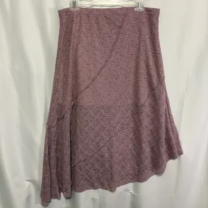 No Comment Women’s XL Mauve Lace Layered Asymmetrical Hem Midi Skirt Fairycore Cottage Boho thumbnail 5