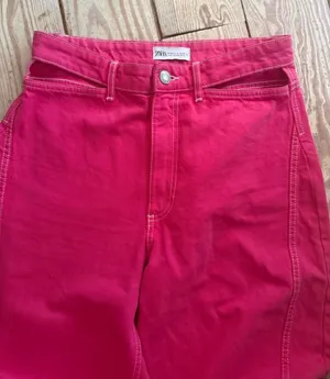 Zara Hot Pink Contrast Stitch Pants size 6 thumbnail 1