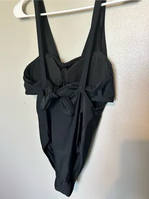 aerie Black One-Piece Swimsuit with Deep V thumbnail 3