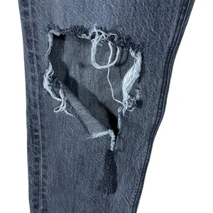 American Eagle Mom Jean Solid Denim Pants Black Grunge Distressed Size 4 Short thumbnail 7