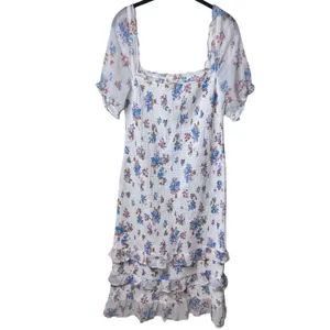 Abercrombie & Fitch Smocked Puff Sleeve Midi Dress Floral Coquette Cottagecore L thumbnail 2