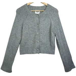 Abercrombie & Fitch Gray Wool Long Sleeve Cropped Cardigan Sweater Womens Size M thumbnail 1