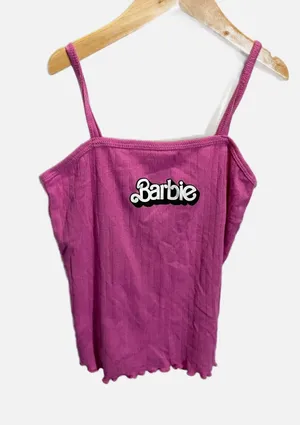 Barbie‎ Camisole Women Medium Pink Ribbed Lettuce Hem Y2K Barbiecore Tank Top thumbnail 1