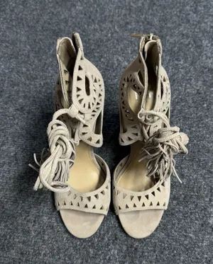 Marc Fisher Beige Laser-Cut Suede Lace-Up Heeled Sandals thumbnail 1