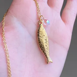 Handmade gold tone fully gold tone stainless steel fish boho funky chic necklace🌀🐟 thumbnail 4