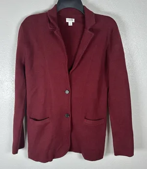 JCrew Sweater Blazer Sz Small Maroon Red Two Button Cardigan Jacket 100% Cotton thumbnail 1