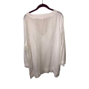 Linen Peasant Top Size 1X White Tunic Long Sleeve Grommet Lace Up Neckline Plus thumbnail 2