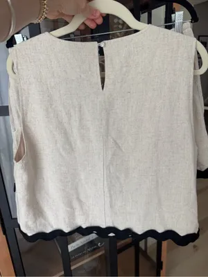 Anniewear linen set contrast trim scalloped beige tank crop top shorts neutral thumbnail 8