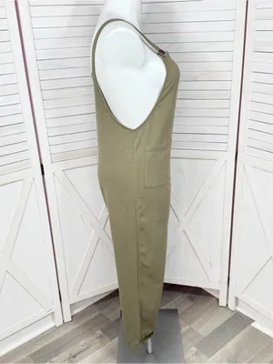 Emery‎ Rose Cotton Front Pocket Cuffed Overalls Jumpsuit Olive Green Large thumbnail 3