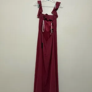 Lulus NEW Sweetest Entrance Dark Magenta Ruffled Tie-Back Maxi Dress Bridesmaid Chic thumbnail 10