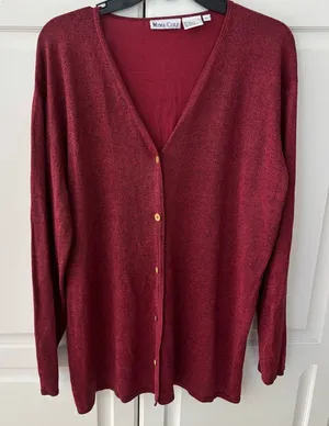 Mims Cole Womens Metallic Silk Red Lightweight Cardigan Sweater,‎ Size L thumbnail 1