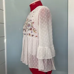 Francesca’s Bell Sleeves Floral Embroidered Dots Top Sz M thumbnail 7