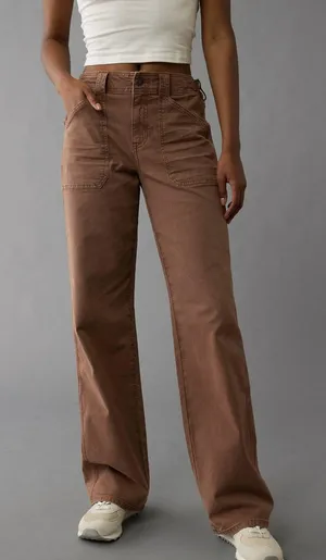 American Eagle Stretch Stovepipe Pant Brown High Waist Twill Earthy Size 00 thumbnail 1