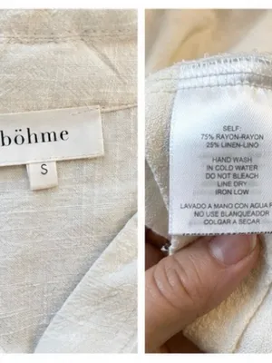Böhme Cream Rayon Linen Blend Raw Edge Button Front Boho Blouse Size Small thumbnail 4