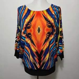 Bali M Multicolor Abstract Cold Shoulder Split Sleeve Top Lagenlook Avante Garde thumbnail 2