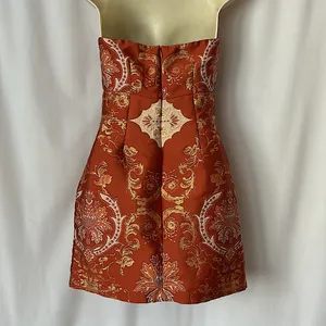 Free People Gorgeous Burnt Orange Brocade Strapless Mini Dress **Size 0** 🔥🔥 thumbnail 2