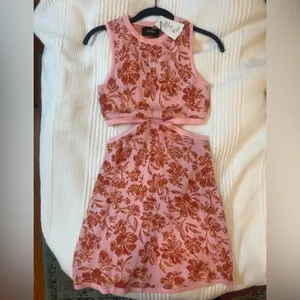 Cider Pink Two-Piece Mini Dress with Orange Floral Pattern thumbnail 3