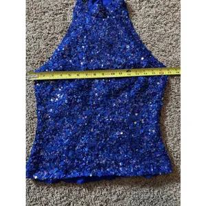 Vintage Laurence Kazar Blue Silk Hand Sequined‎ Halter Top Sz Small 90's Retro thumbnail 8