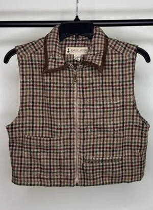 Vintage VTG Marsh Landing Cropped Plaid Wool Blend Vest size S Small thumbnail 1