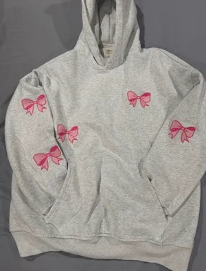 Sunkissed Coconut Light Grey Hoodie with Pink Bow Embroidery thumbnail 3