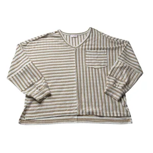 Pink Lily Tan White Striped Oversized Sweater Medium Boxy Coastal Grandmother thumbnail 2
