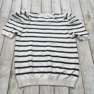 Dokotoo Womens Striped Puff Sleeve Knit Top Black White‎ Short Sleeve Sweater L thumbnail 7